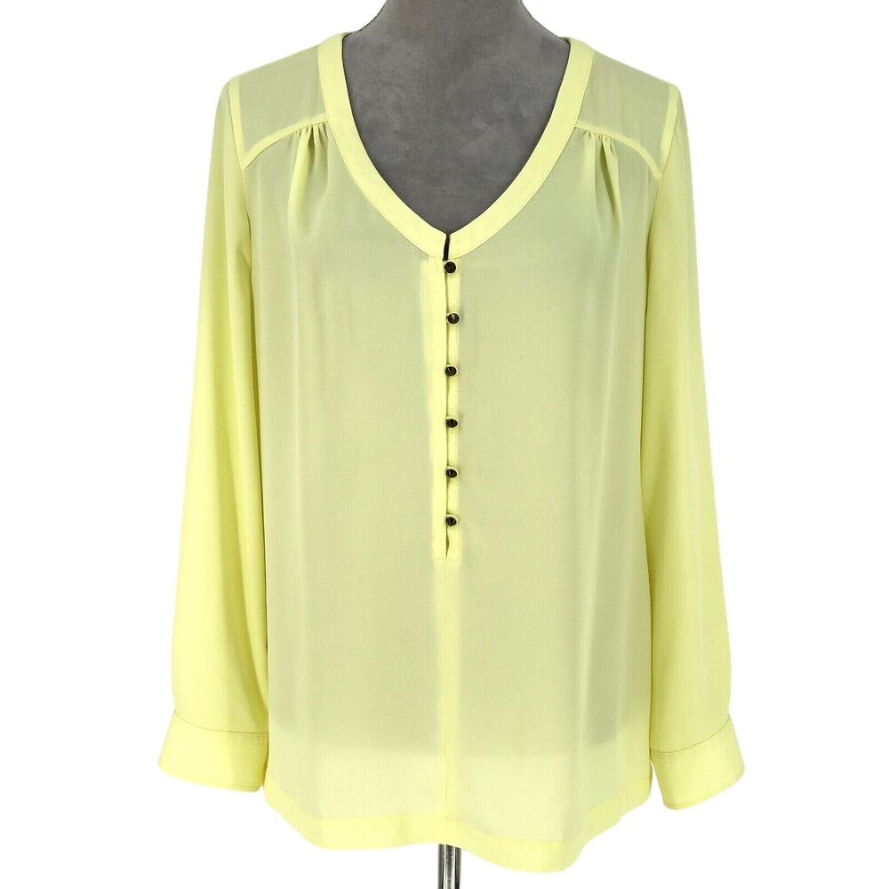 Soft Surroundings Top Womens Medium Yellow Chiffon Sheer Blouse Back Pleat